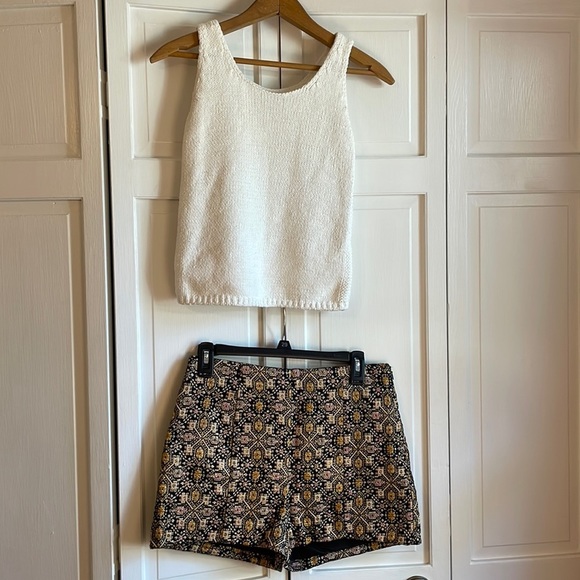 Lucky Brand And Forever 21 Pants - Lucky Brand XS cream cropped sweater with dressy black forever 21 shorts sz 28.